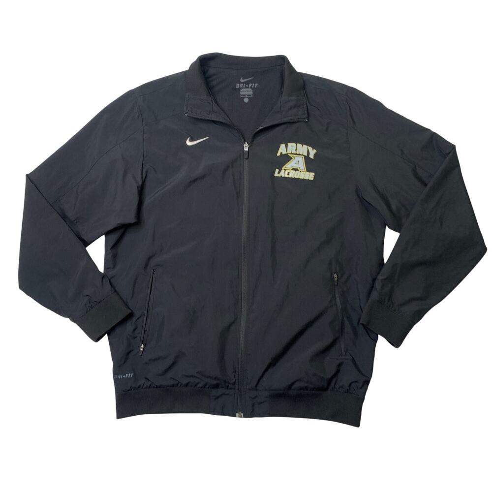 Army Lacrosse Jacket Mens L Large Black Dri Fit Full Zip Mesh Lined Track Nike